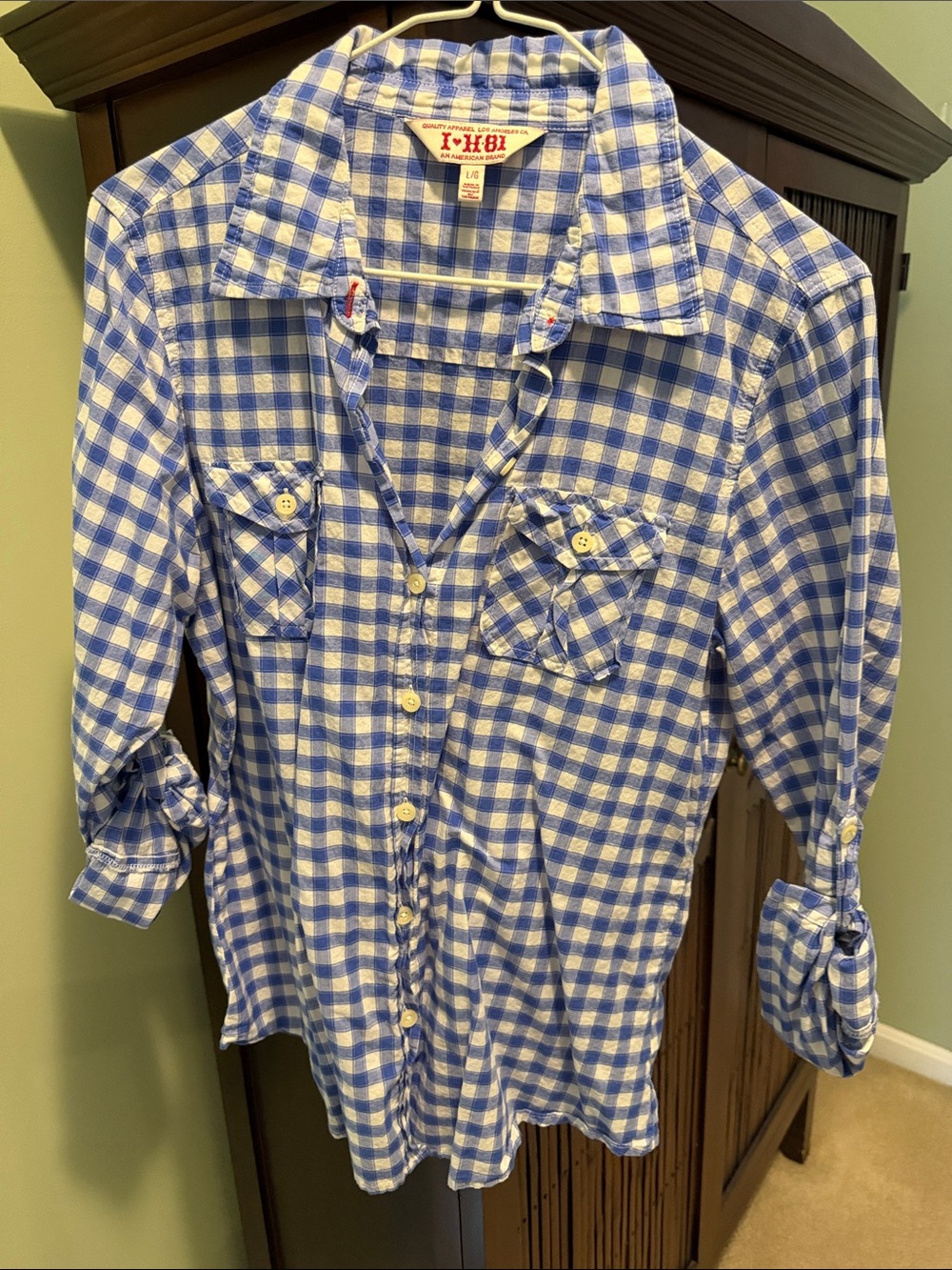 I·H81 Blue & White Gingham Button-Down Shirt